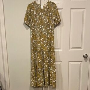 Michael Kors Olive and White Patterned Midi Dress